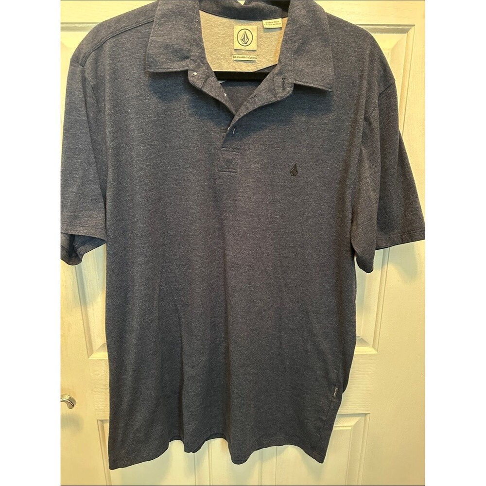 Volcom Men's Polo Shirt - Heather Navy Blue Size XL